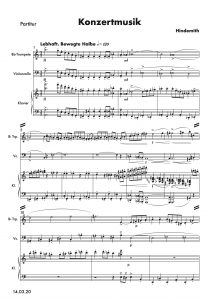 "Konzertmusik" (Paul Hindemith), arrangiert für Klavier, Cello und Trompete